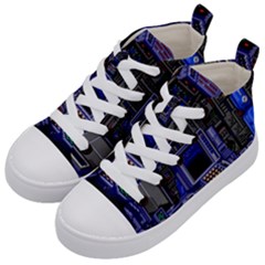 Blue Computer Monitor With Chair Game Digital Art Kids  Mid-top Canvas Sneakers by Bedest