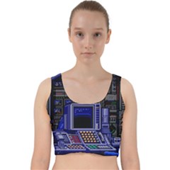 Blue Computer Monitor With Chair Game Digital Art Velvet Racer Back Crop Top by Bedest