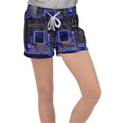 Blue Computer Monitor With Chair Game Digital Art Women s Velour Lounge Shorts by Bedest