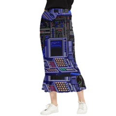 Blue Computer Monitor With Chair Game Digital Art Maxi Fishtail Chiffon Skirt by Bedest