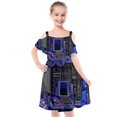 Blue Computer Monitor With Chair Game Digital Art Kids  Cut Out Shoulders Chiffon Dress by Bedest