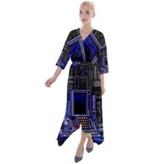 Blue Computer Monitor With Chair Game Digital Art Quarter Sleeve Wrap Front Maxi Dress by Bedest