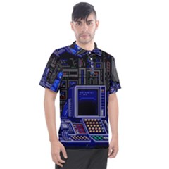 Blue Computer Monitor With Chair Game Digital Art Men s Polo T-shirt by Bedest