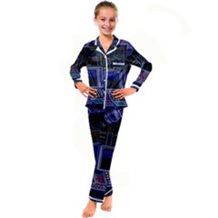 Blue Computer Monitor With Chair Game Digital Art Kids  Satin Long Sleeve Pajamas Set by Bedest