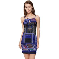 Blue Computer Monitor With Chair Game Digital Art Summer Tie Front Dress by Bedest