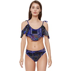 Blue Computer Monitor With Chair Game Digital Art Ruffle Edge Tie Up Bikini Set	 by Bedest