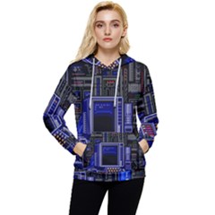 Blue Computer Monitor With Chair Game Digital Art Women s Lightweight Drawstring Hoodie by Bedest