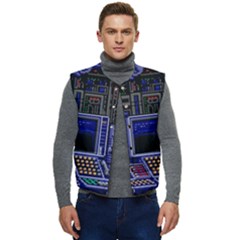 Blue Computer Monitor With Chair Game Digital Art Men s Button Up Puffer Vest	 by Bedest