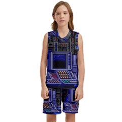 Blue Computer Monitor With Chair Game Digital Art Kids  Basketball Mesh Set by Bedest