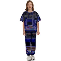 Blue Computer Monitor With Chair Game Digital Art Kids  T-shirt And Pants Sports Set by Bedest