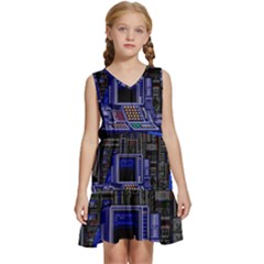 Blue Computer Monitor With Chair Game Digital Art Kids  Sleeveless Tiered Mini Dress by Bedest