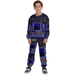 Blue Computer Monitor With Chair Game Digital Art Kids  Sweatshirt Set