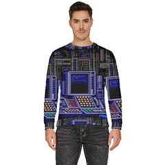 Blue Computer Monitor With Chair Game Digital Art Men s Fleece Sweatshirt by Bedest