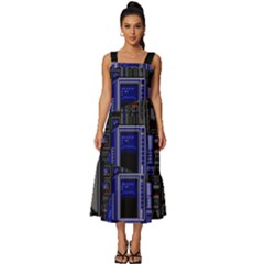 Blue Computer Monitor With Chair Game Digital Art Square Neckline Tiered Midi Dress by Bedest