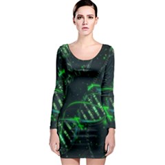 Green And Black Abstract Digital Art Long Sleeve Bodycon Dress by Bedest