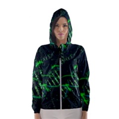 Green And Black Abstract Digital Art Women s Hooded Windbreaker by Bedest