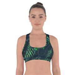 Green And Black Abstract Digital Art Cross Back Sports Bra by Bedest