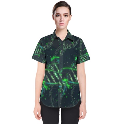 Green And Black Abstract Digital Art Women s Short Sleeve Shirt by Bedest