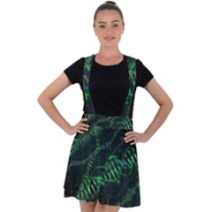 Green And Black Abstract Digital Art Velvet Suspender Skater Skirt by Bedest