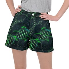 Green And Black Abstract Digital Art Women s Ripstop Shorts by Bedest