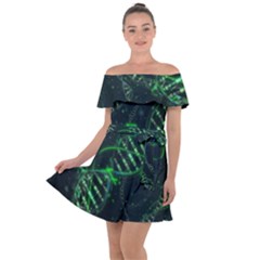 Green And Black Abstract Digital Art Off Shoulder Velour Dress by Bedest