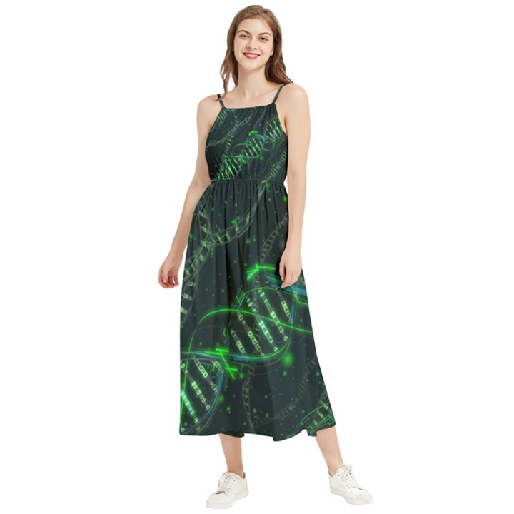 Green And Black Abstract Digital Art Boho Sleeveless Summer Dress