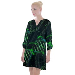 Green And Black Abstract Digital Art Open Neck Shift Dress by Bedest