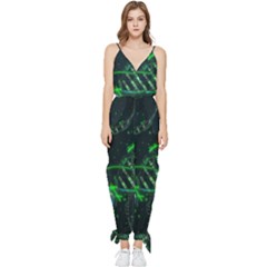 Green And Black Abstract Digital Art Sleeveless Tie Ankle Chiffon Jumpsuit by Bedest