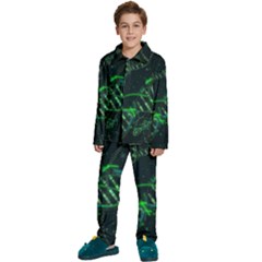 Green And Black Abstract Digital Art Kids  Long Sleeve Velvet Pajamas Set by Bedest