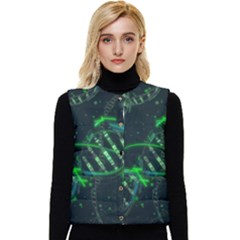 Green And Black Abstract Digital Art Women s Button Up Puffer Vest by Bedest