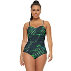 Green And Black Abstract Digital Art Retro Full Coverage Swimsuit by Bedest