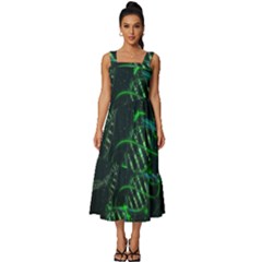 Green And Black Abstract Digital Art Square Neckline Tiered Midi Dress by Bedest