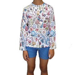 Mushroom Pattern Kids  Long Sleeve Swimwear by Valentinaart