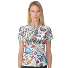 Mushroom Pattern V-neck Sport Mesh T-shirt