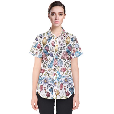 Mushroom Pattern Women s Short Sleeve Shirt by Valentinaart