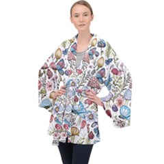 Mushroom Pattern Long Sleeve Velvet Kimono  by Valentinaart