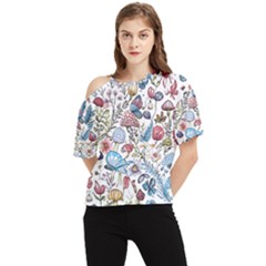 Mushroom Pattern One Shoulder Cut Out T-shirt by Valentinaart