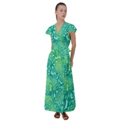 Retro-03 Flutter Sleeve Maxi Dress