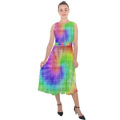 Watercolor-batik Midi Tie-back Chiffon Dress by nateshop