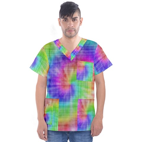 Watercolor-batik Men s V-neck Scrub Top by nateshop