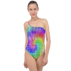 Watercolor-batik Classic One Shoulder Swimsuit by nateshop