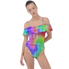 Watercolor-batik Frill Detail One Piece Swimsuit