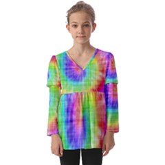 Watercolor-batik Kids  V Neck Casual Top