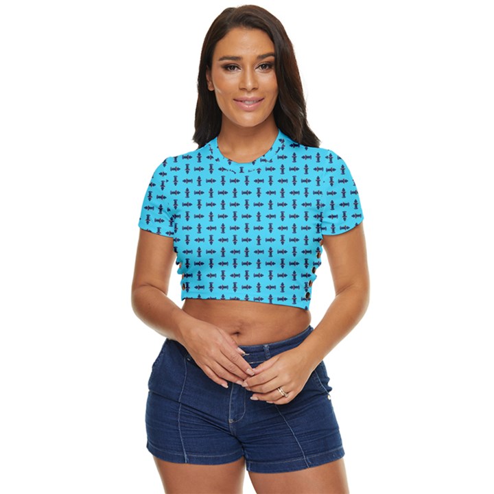 Pattern-123 Side Button Cropped T-Shirt