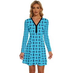 Pattern-123 Long Sleeve Deep V Mini Dress  by nateshop