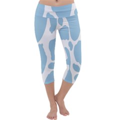 Cow Print, Aesthetic, Y, Blue, Baby Blue, Pattern, Simple Capri Yoga Leggings by nateshop