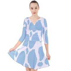 Cow Print, Aesthetic, Y, Blue, Baby Blue, Pattern, Simple Quarter Sleeve Front Wrap Dress by nateshop