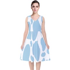 Cow Print, Aesthetic, Y, Blue, Baby Blue, Pattern, Simple V-neck Midi Sleeveless Dress  by nateshop