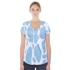 Cow Print, Aesthetic, Y, Blue, Baby Blue, Pattern, Simple Short Sleeve Front Detail Top by nateshop