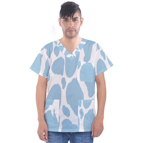 Cow Print, Aesthetic, Y, Blue, Baby Blue, Pattern, Simple Men s V-neck Scrub Top by nateshop